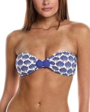 Kate Spade Women’s Molded Cup Ariel Blue Seashell Bandeau Bikini Top size Medium